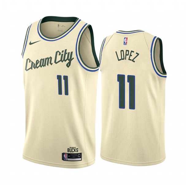 Men's Milwaukee Bucks #11 Brook Lopez Cream City Stitched NBA Jersey